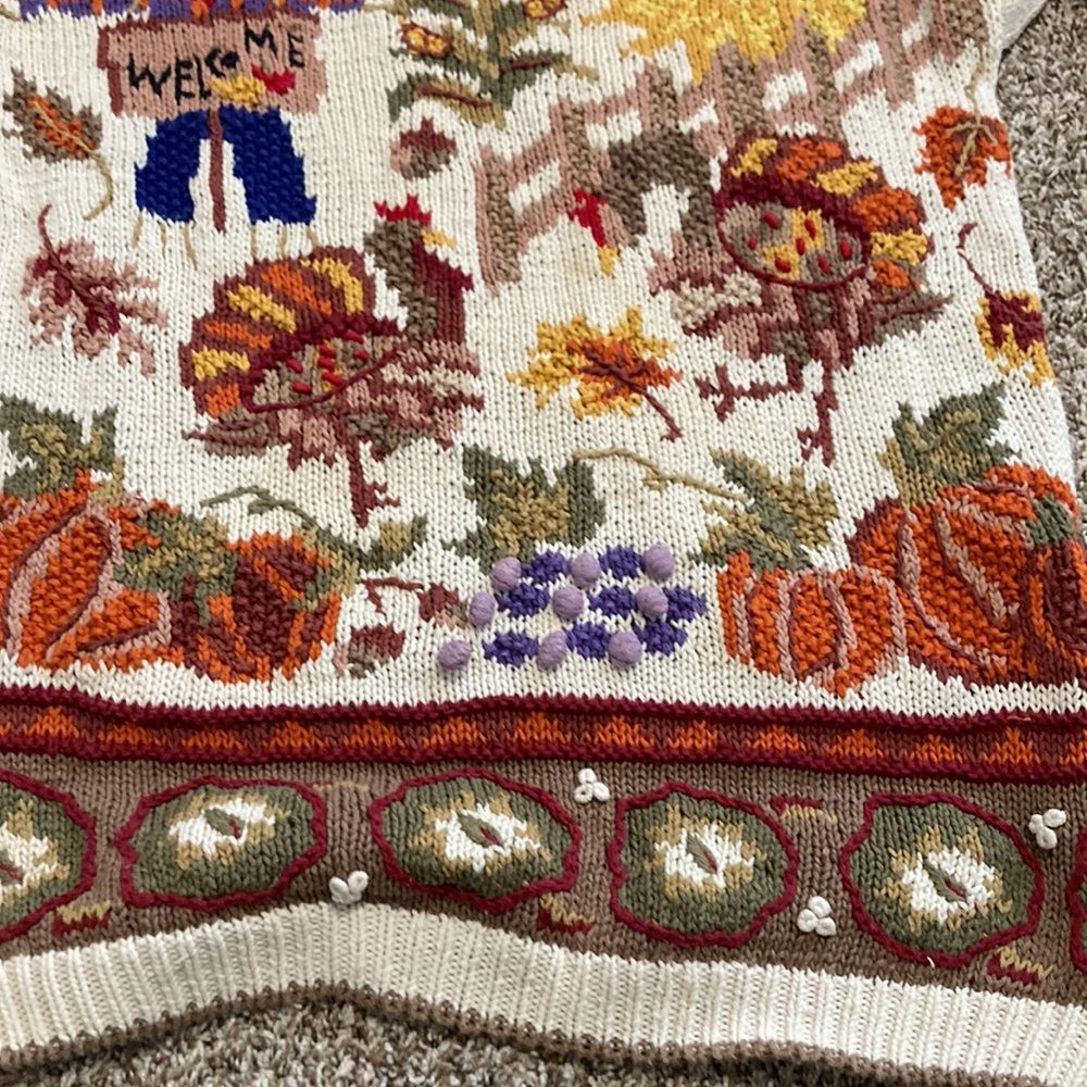 Vintage 90s Beldochpopper Fall Harvest Pumpkin Scarecrow Turtleneck Sweater S - Picture 13 of 14